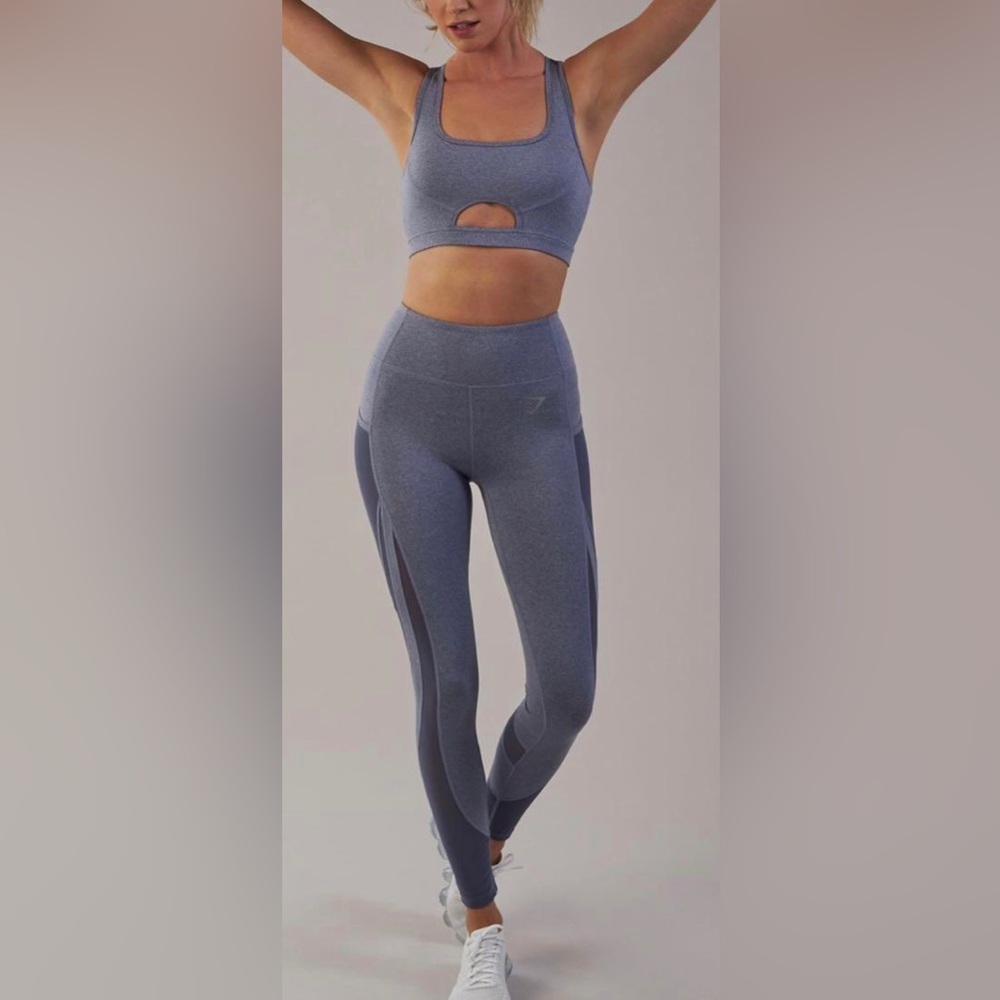 Gymshark Sheek Sculpture Legging Steel Blue Mesh Detailing On Legs And Pockets